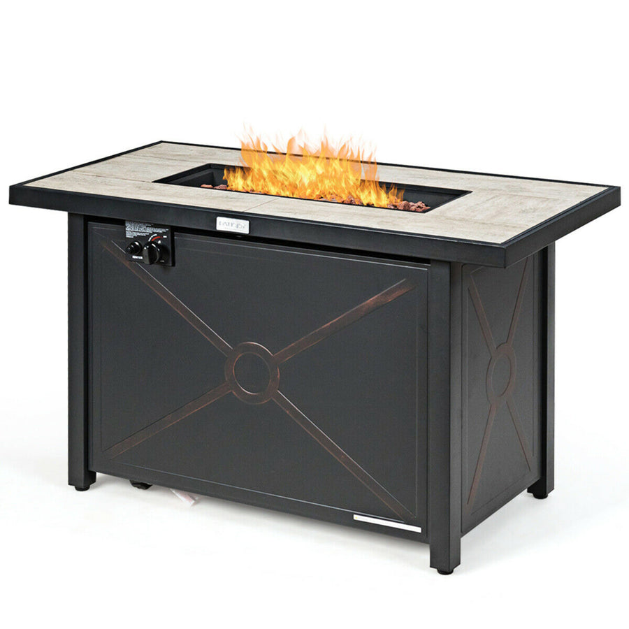 Gymax 42 Rectangular Propane Gas Fire Pit 60,000 Btu Heater Outdoor Table W/ Cover Image 1
