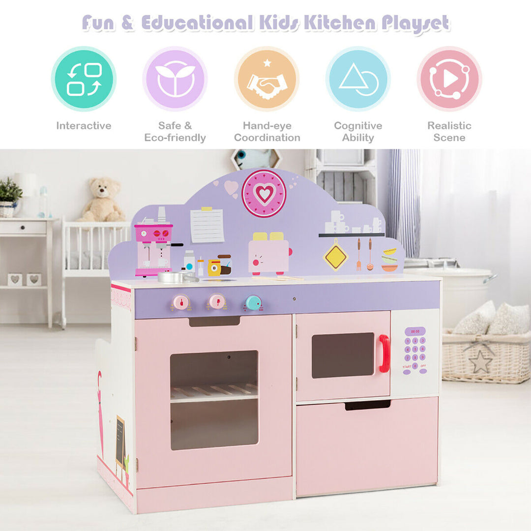 2 in 1 Kids Play Kitchen and Cafe Restaurant Wooden Pretend Cooking Playset Toy Image 7