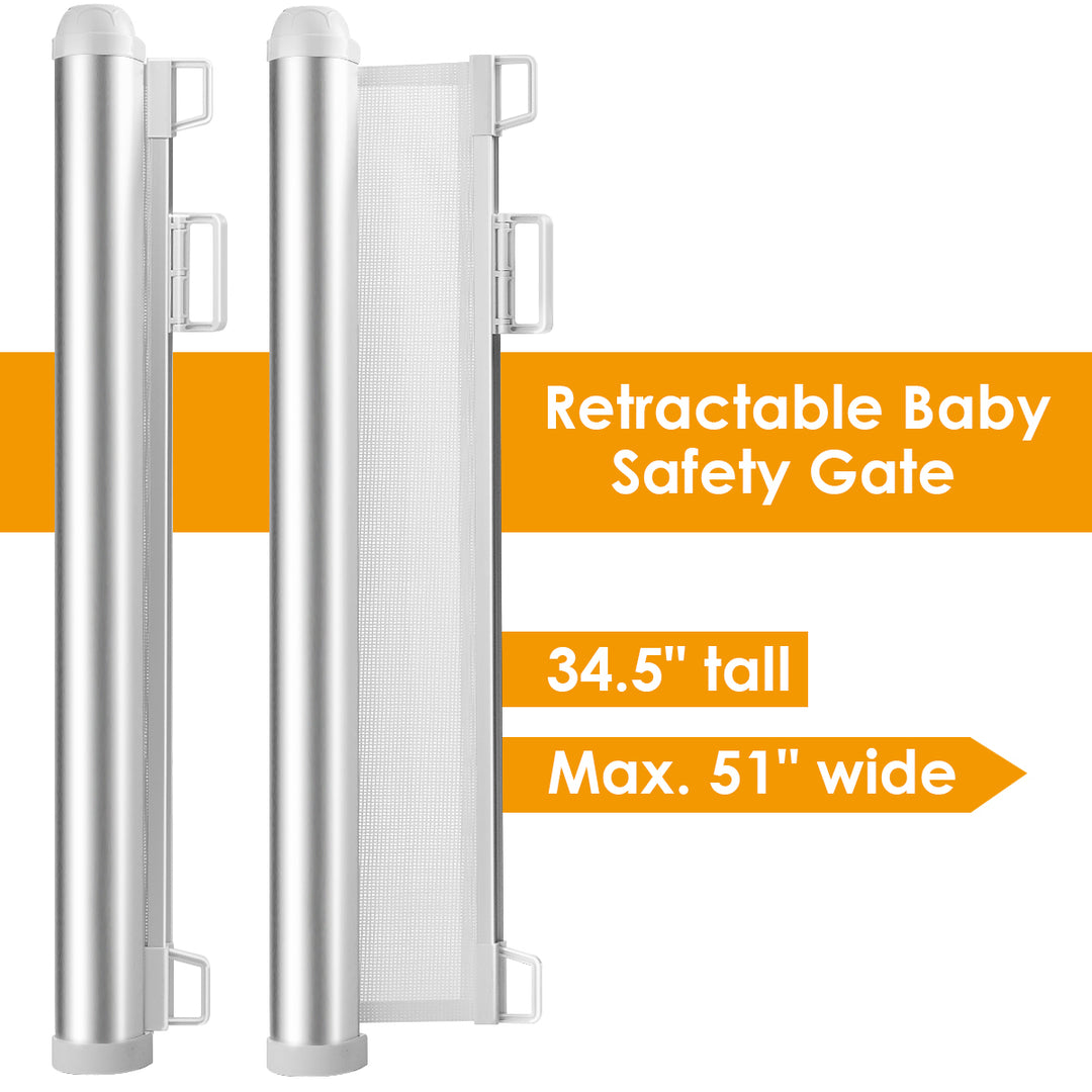 Baby Retractable Mesh Gates Pets Safety Gate w/ Easy Latch and Flexible Design Image 9