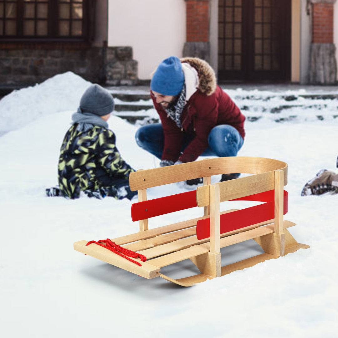 Baby Kids Wooden Sled Solid Seat Toddler Boggan Outdoor Play Snow Toys Image 10