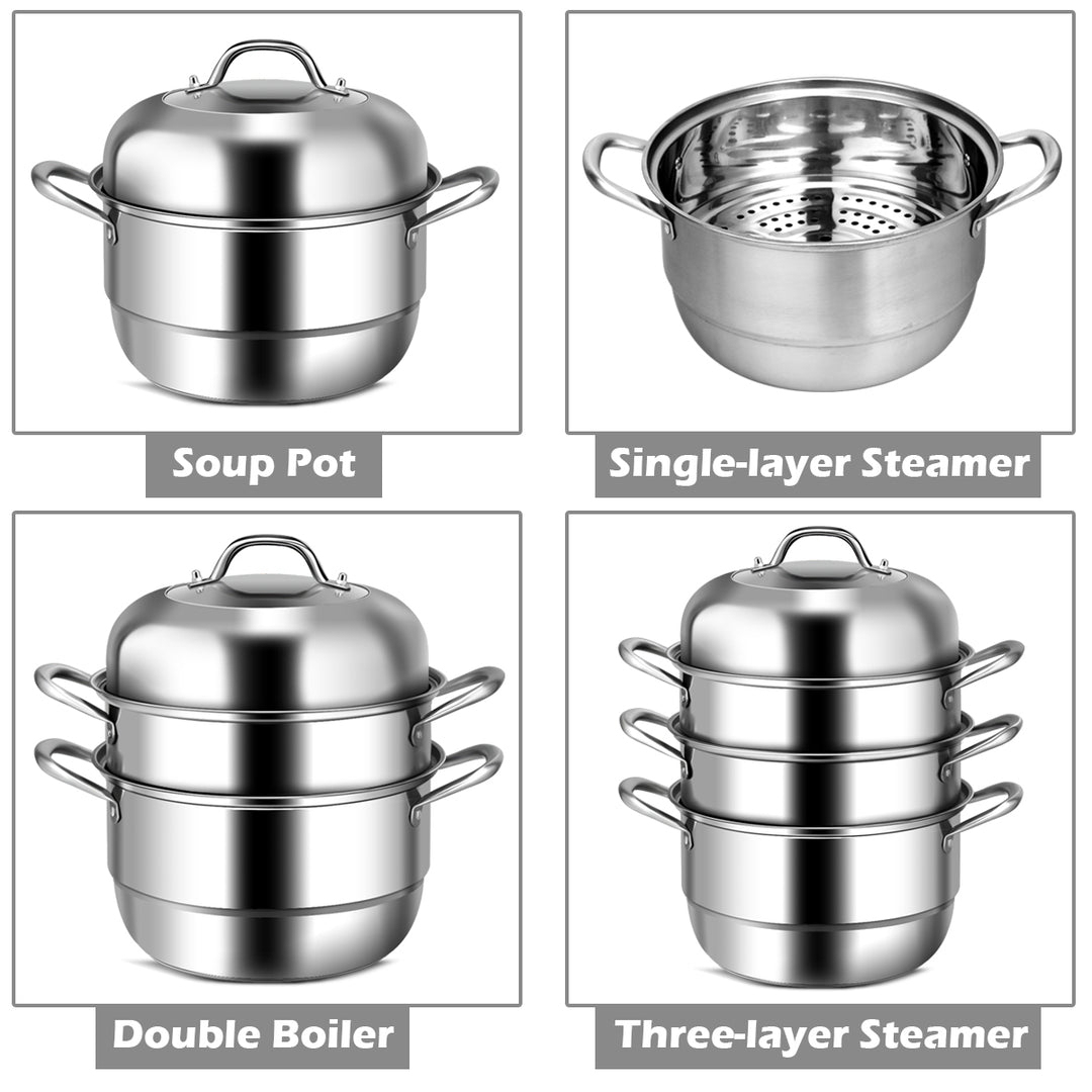 3 Tier 11 Inch Stainless Steel Steamer Set Cookware Pot Saucepot Double Boiler Image 6