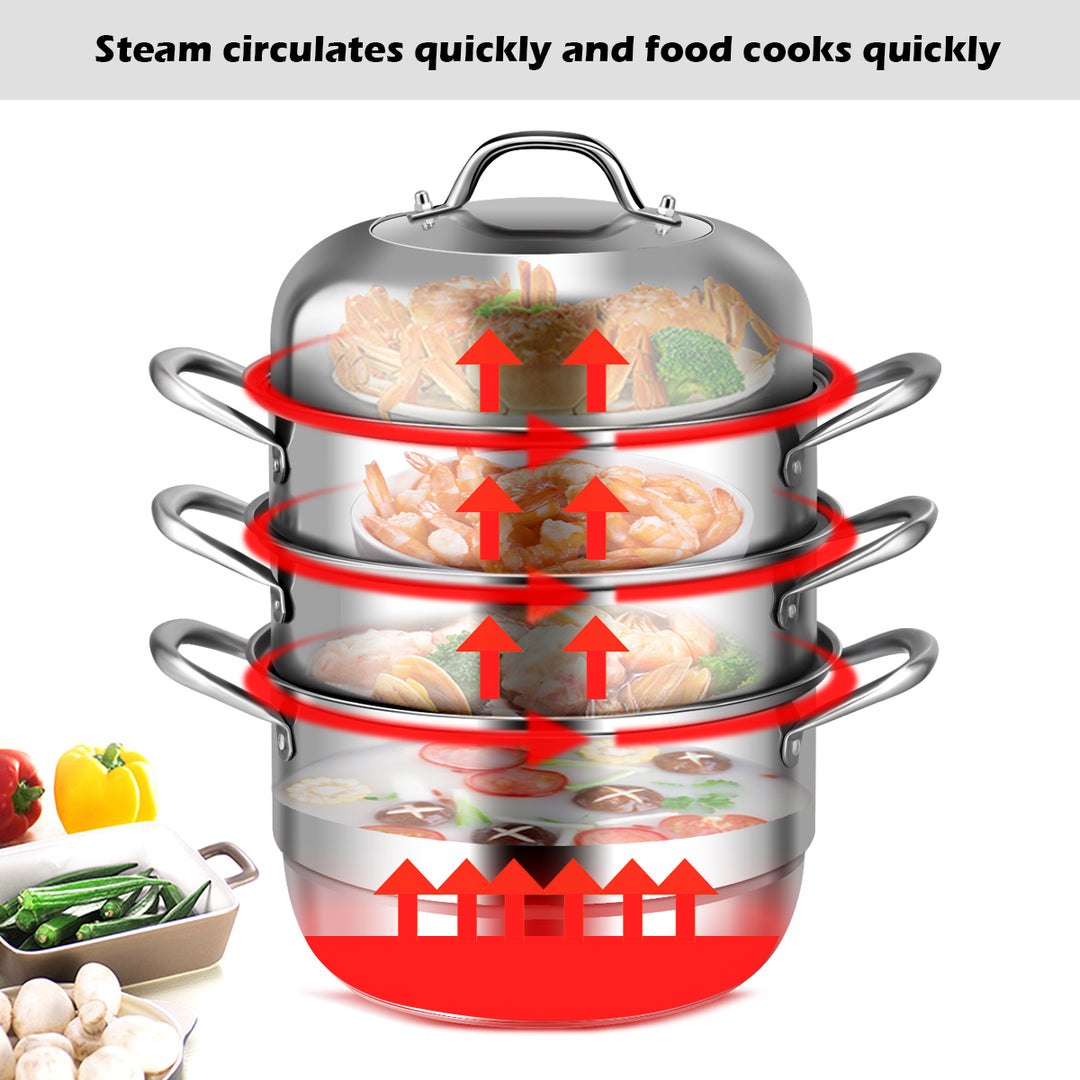 3 Tier 11 Inch Stainless Steel Steamer Set Cookware Pot Saucepot Double Boiler Image 8