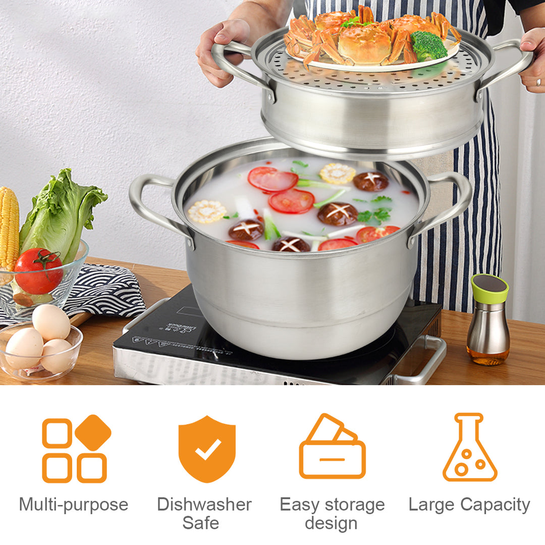 3 Tier 11 Inch Stainless Steel Steamer Set Cookware Pot Saucepot Double Boiler Image 10