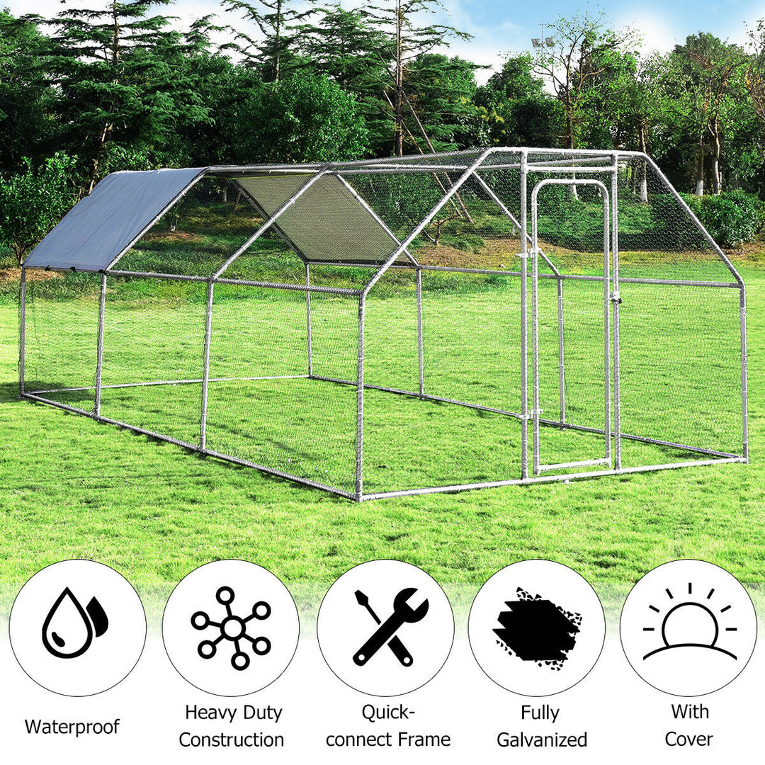 Costway Large Walk In Chicken Coop Run House Shade Cage 9.5 x 19 with Roof Cover Image 3