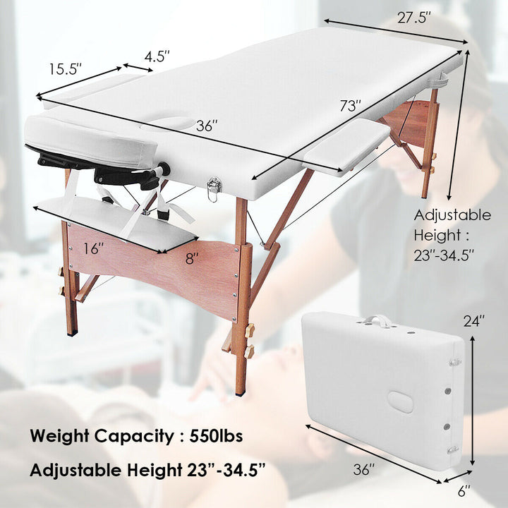 84"l Portable Massage Table Facial SPA Bed Tattoo W/free Carry Case (White) Image 6