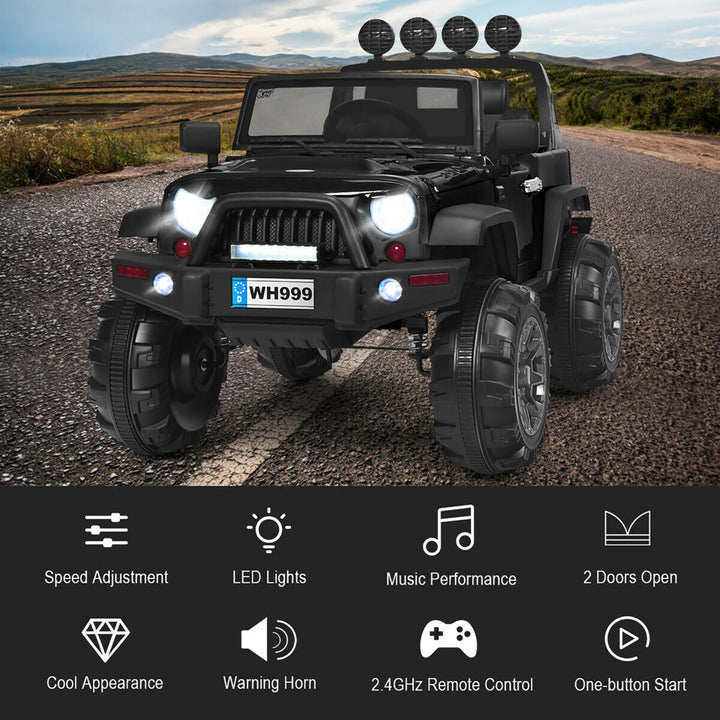 Costway 12V Kids Ride On Truck RC Car w/ LED Lights Music Trunk Black Image 6