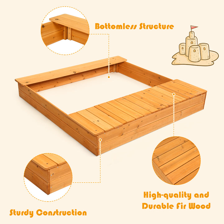 Kids Cedar Sandbox w/ Storage Boxes and Bench Seats Children Outdoor Playset Backyard Image 4