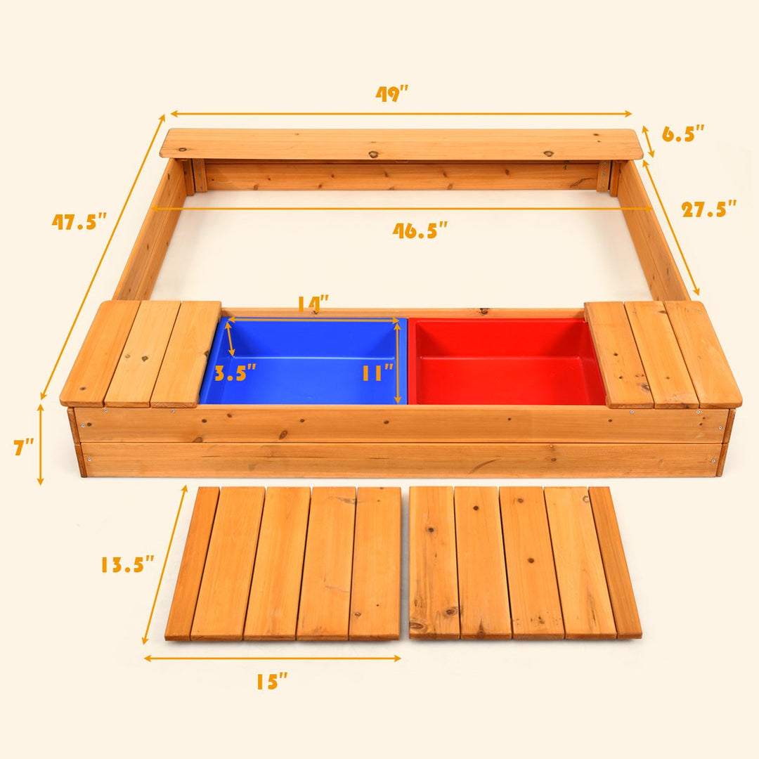 Kids Cedar Sandbox w/ Storage Boxes and Bench Seats Children Outdoor Playset Backyard Image 7