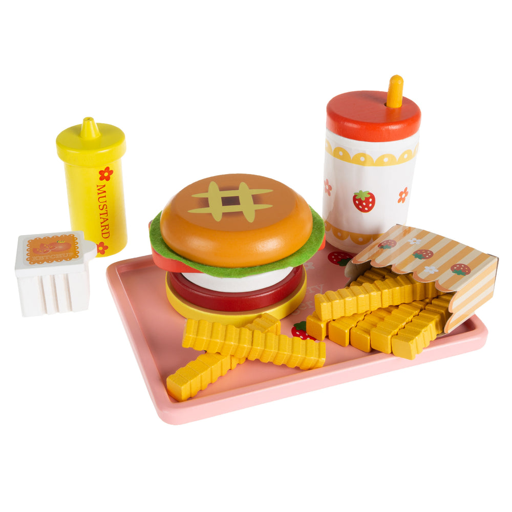 Fast Food Playset Cheeseburger Meal with Fries Toddler Wooden Toy Set Image 2