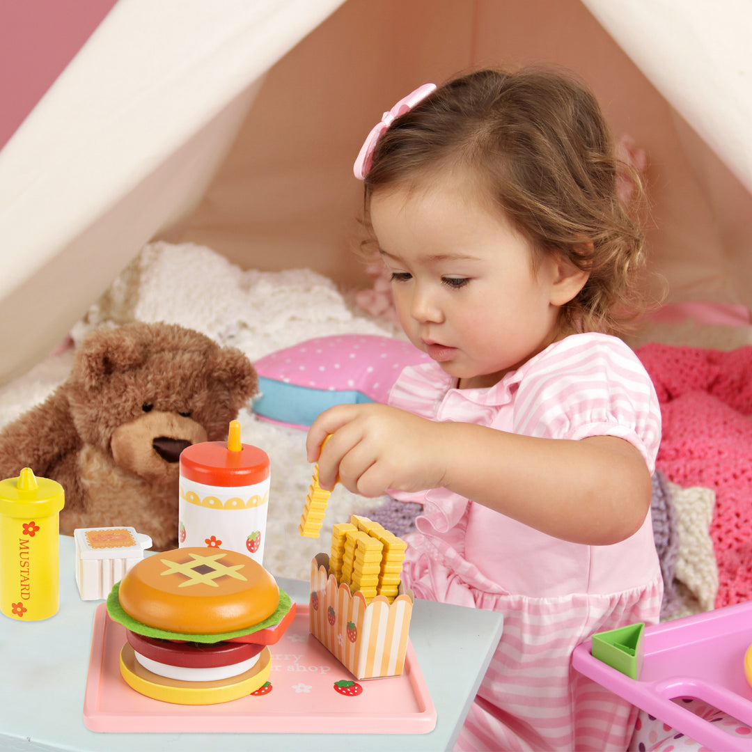 Fast Food Playset Cheeseburger Meal with Fries Toddler Wooden Toy Set Image 3