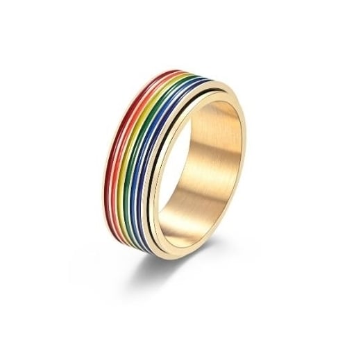 Rotating titanium steel rainbow flag ring Image 1