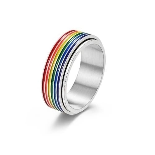 Rotating titanium steel rainbow flag ring Image 2