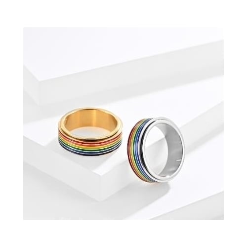 Rotating titanium steel rainbow flag ring Image 3