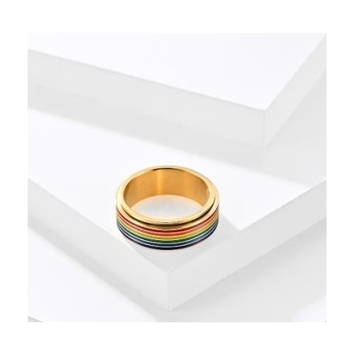 Rotating titanium steel rainbow flag ring Image 4