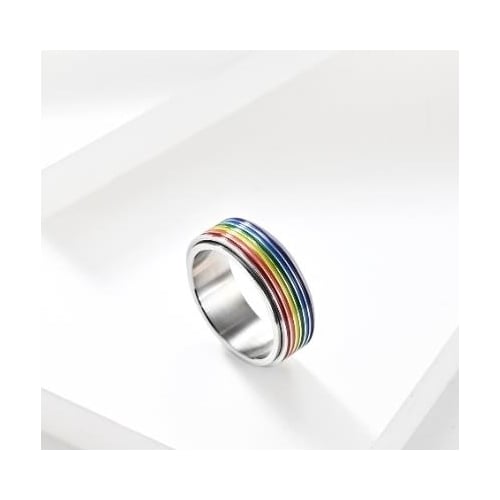 Rotating titanium steel rainbow flag ring Image 4