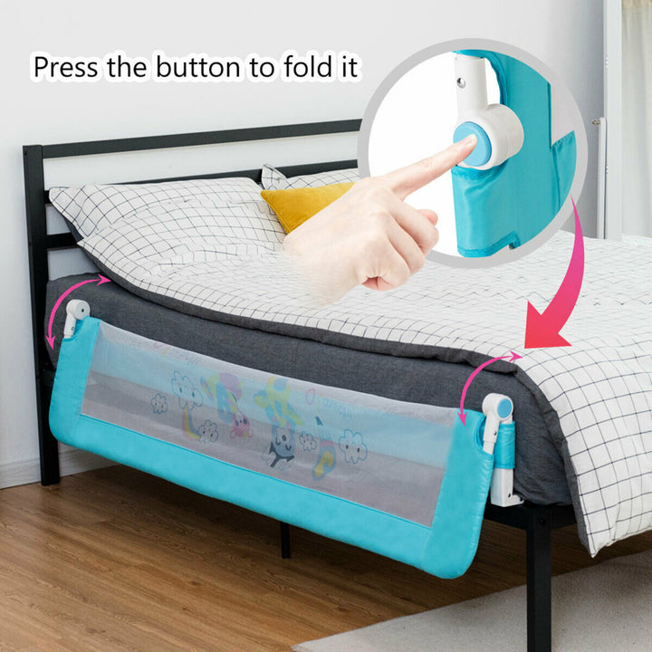 69 Breathable Baby Children Toddlers Bed Rail Guard Safety Swing Down Blue Image 7