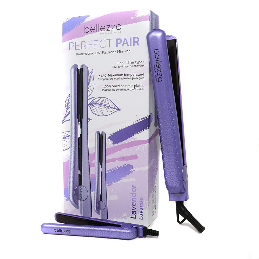 Bellezza Professional Collection 1.2 Inch Ceramic Flat Iron Bundle with Travel Size Mini 0.5 Inch (Lavender) Image 1