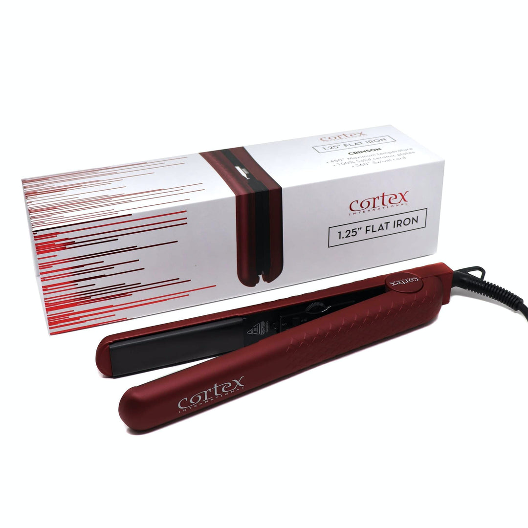 Cortex International 1.25 Inch Flat Iron Crimson Ceramic Adjustable Temp Professional Image 1