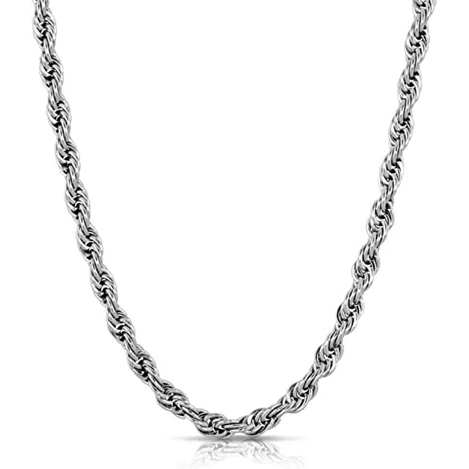 14K White Gold Silver Filled High Polish Finsh Rope Twisted Braided Chain 24 Image 1