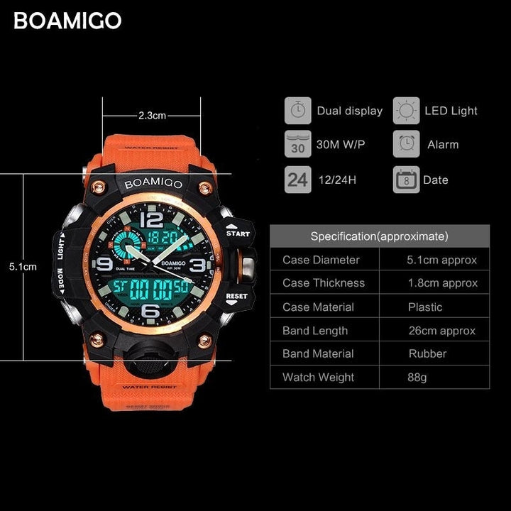 Digital LED Orange Shock Rubber Waterproof Wristwatches Image 12