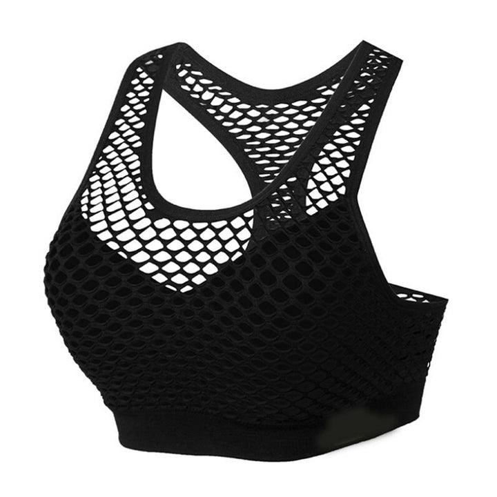 Mesh Bra Hollow Out Sport Top Seamless Fitness Yoga Women Gym Padded Running Vest Shockproof Push Up Crop Image 4