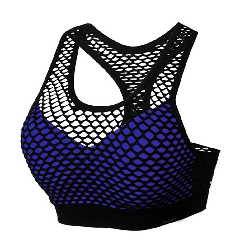 Mesh Bra Hollow Out Sport Top Seamless Fitness Yoga Women Gym Padded Running Vest Shockproof Push Up Crop Image 4