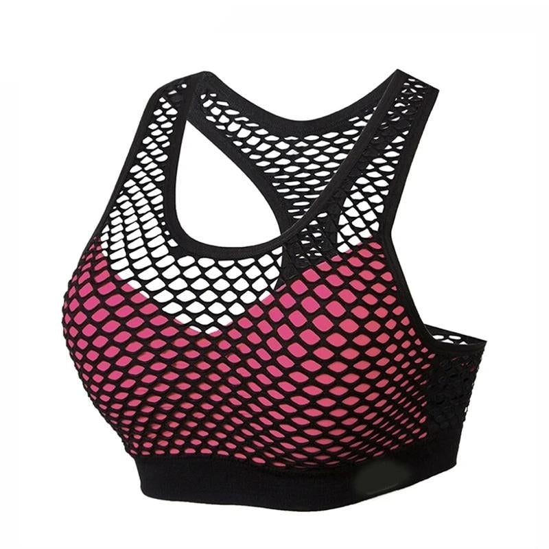 Mesh Bra Hollow Out Sport Top Seamless Fitness Yoga Women Gym Padded Running Vest Shockproof Push Up Crop Image 6