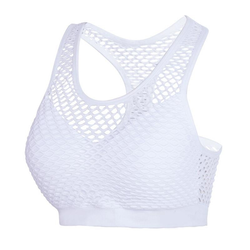 Mesh Bra Hollow Out Sport Top Seamless Fitness Yoga Women Gym Padded Running Vest Shockproof Push Up Crop Image 7