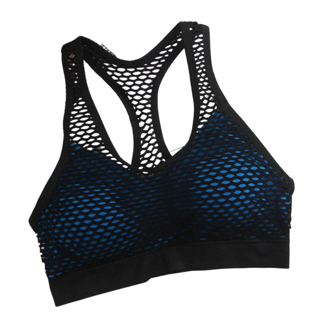Mesh Bra Hollow Out Sport Top Seamless Fitness Yoga Women Gym Padded Running Vest Shockproof Push Up Crop Image 10