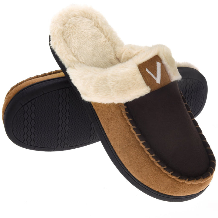 VONMAY Mens Moccasin Slippers Memory Foam Fuzzy Faux faux Indoor Outdoor Winter Image 1