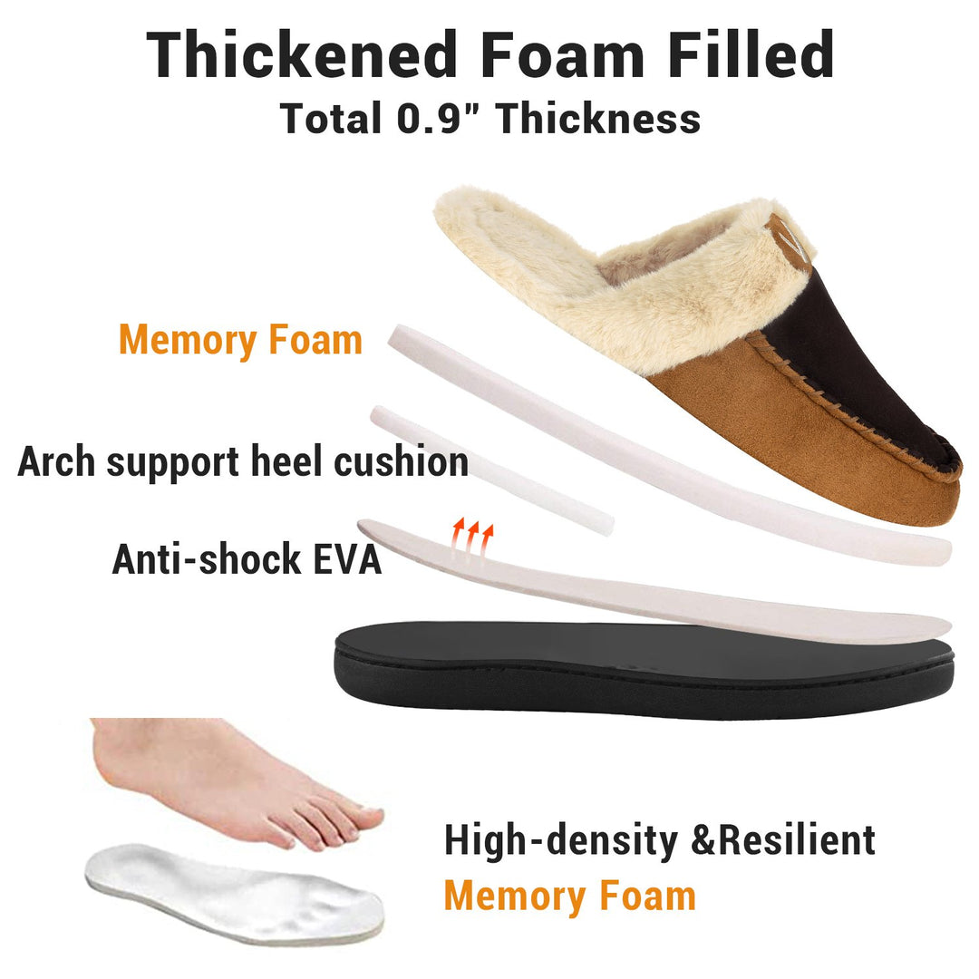 VONMAY Mens Moccasin Slippers Memory Foam Fuzzy Faux faux Indoor Outdoor Winter Image 3