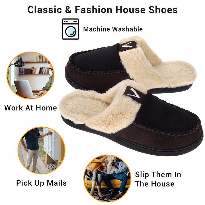 VONMAY Mens Moccasin Slippers Memory Foam Fuzzy Faux faux Indoor Outdoor Winter Image 7