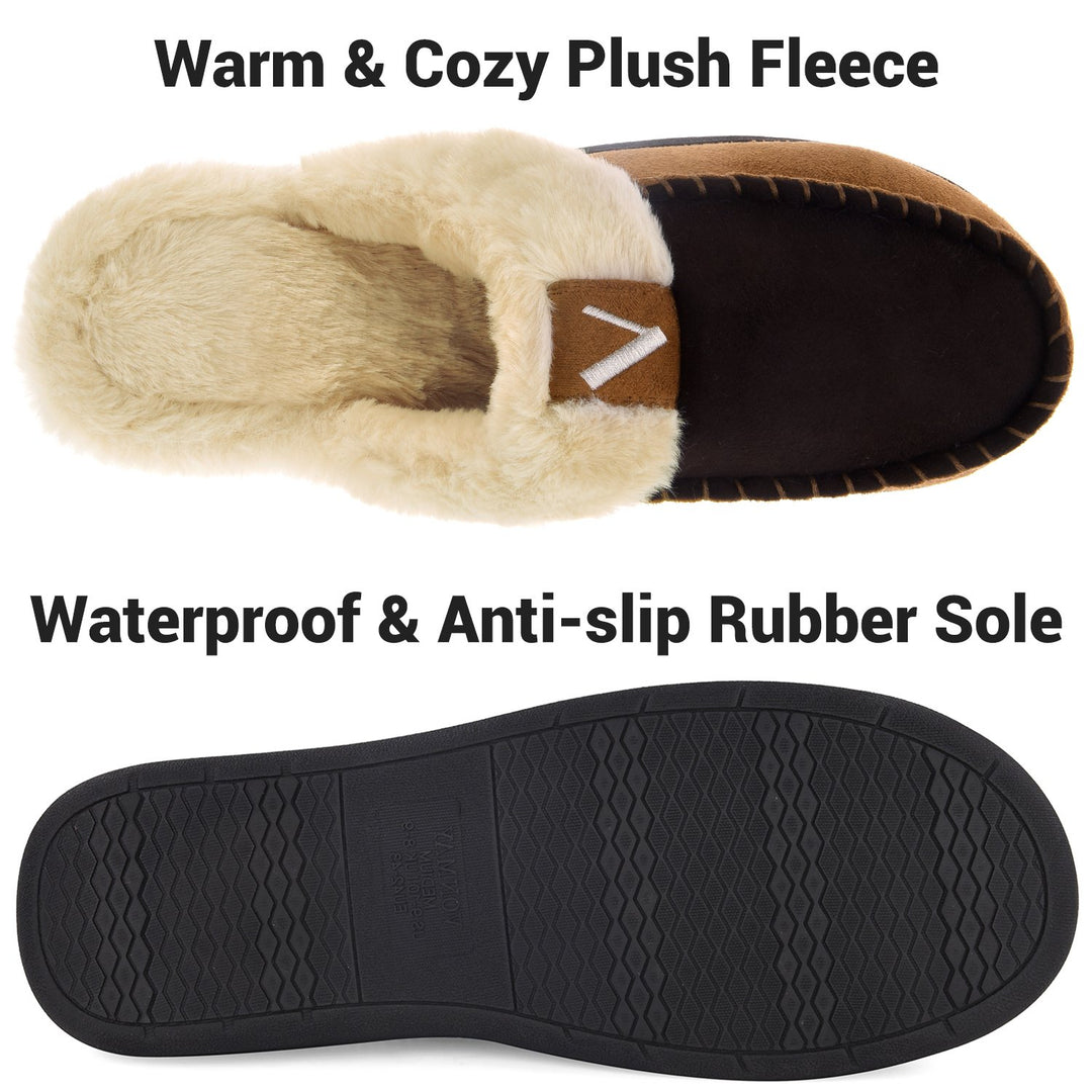 VONMAY Mens Moccasin Slippers Memory Foam Fuzzy Faux faux Indoor Outdoor Winter Image 4