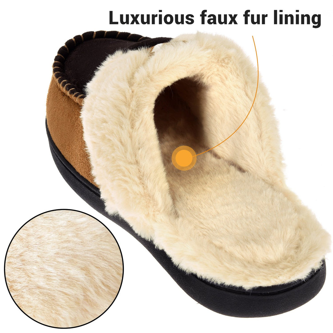 VONMAY Mens Moccasin Slippers Memory Foam Fuzzy Faux faux Indoor Outdoor Winter Image 2