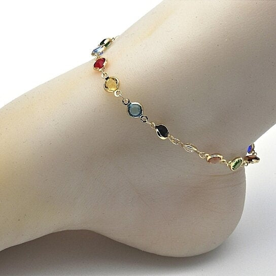 Gold Filled Multi Color Made with Crystal round Ankle Bracelet Image 4