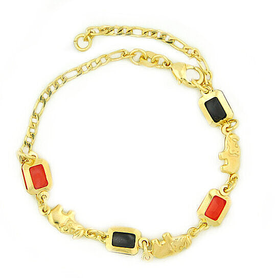 14k Gold Filled Figaro Azabache Bracelet 7.5 " Image 1