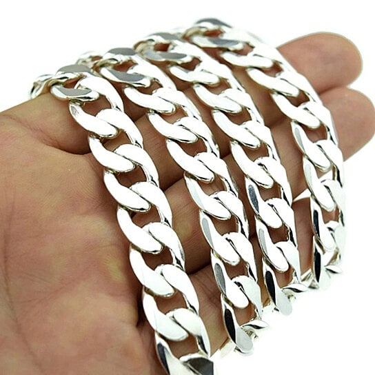 White Gold Filled Chain - Solid Cuban Link Image 2