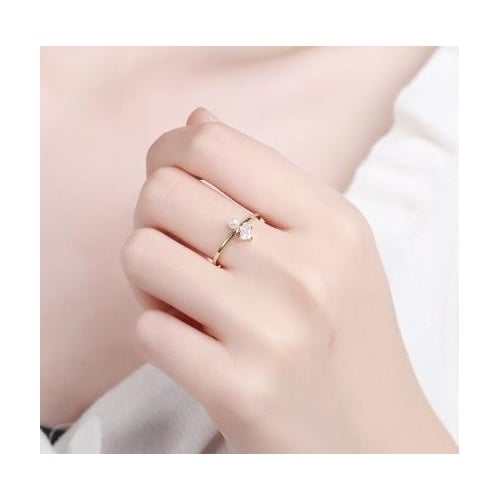 Popular style Ring small fresh inlaid Artificial zircon white Popular style pearl K Popular style ring Image 2