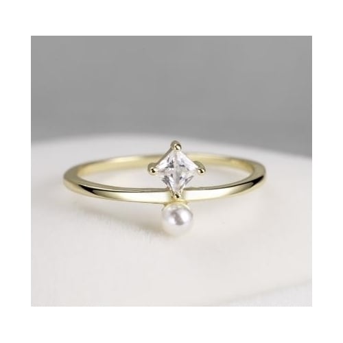 Popular style Ring small fresh inlaid Artificial zircon white Popular style pearl K Popular style ring Image 3