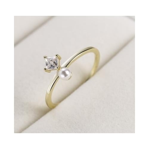 Popular style Ring small fresh inlaid Artificial zircon white Popular style pearl K Popular style ring Image 1