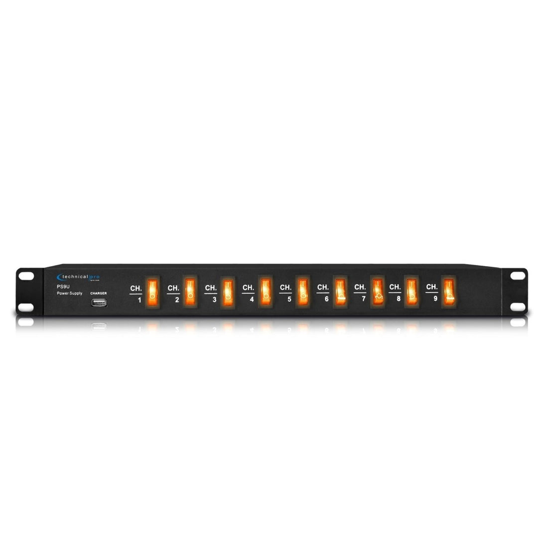 Technical Pro Rack Mount Power Strip with USB Charging 9 Switches 1800 Watts Image 1