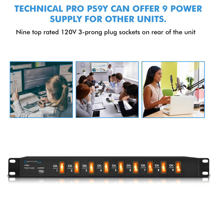 Technical Pro Rack Mount Power Strip with USB Charging 9 Switches 1800 Watts Image 6