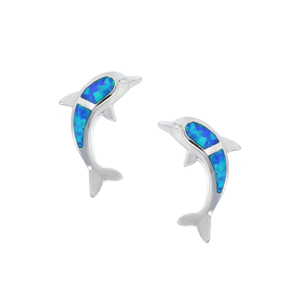 Sterling Silver Blue Opal Dolphin Earring Image 1