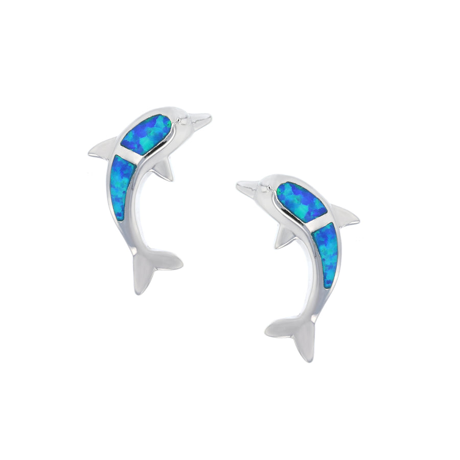 Sterling Silver Blue Opal Dolphin Earring Image 1