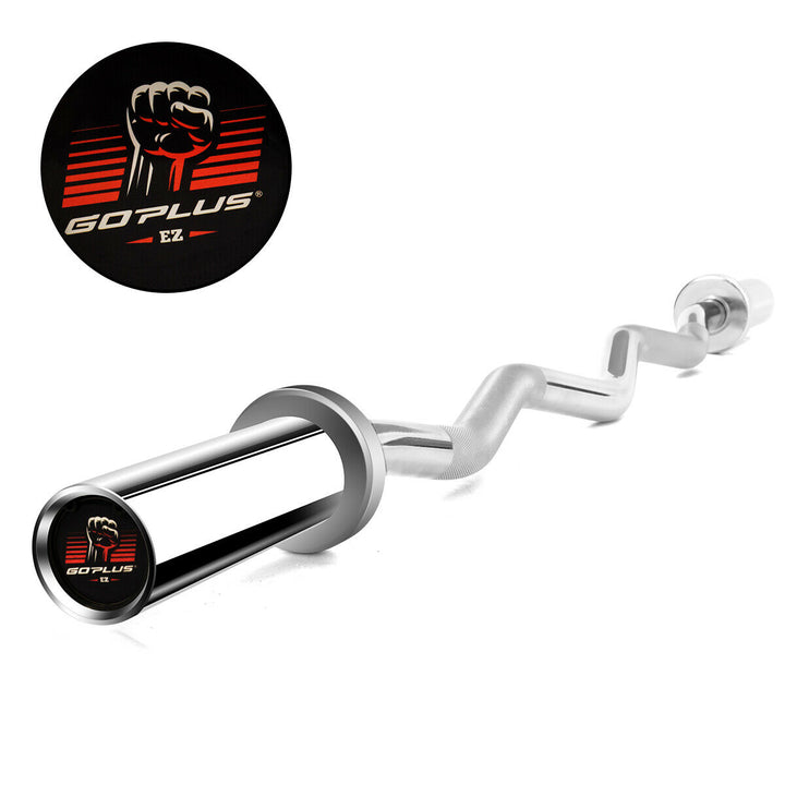 48Chrome Steel Olympic EZ Curl Bar 28mm Grip Home Gym Fitness Equipment Silver Image 1