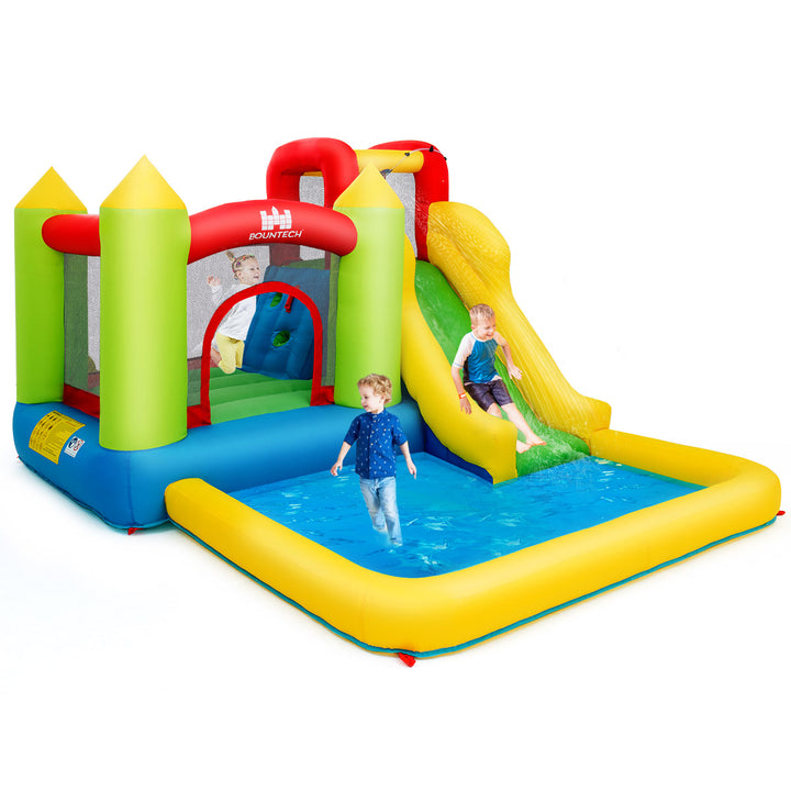 Inflatable Bounce House Water Slide Jump Bouncer with Climbing Wall and Splash Pool Blower Excluded Image 1