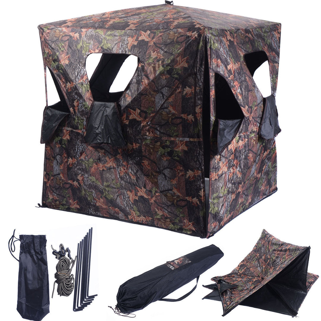 Ground Hunting Blind Portable Deer Pop Up Camo Hunter Weather Proof Mesh Window Image 1