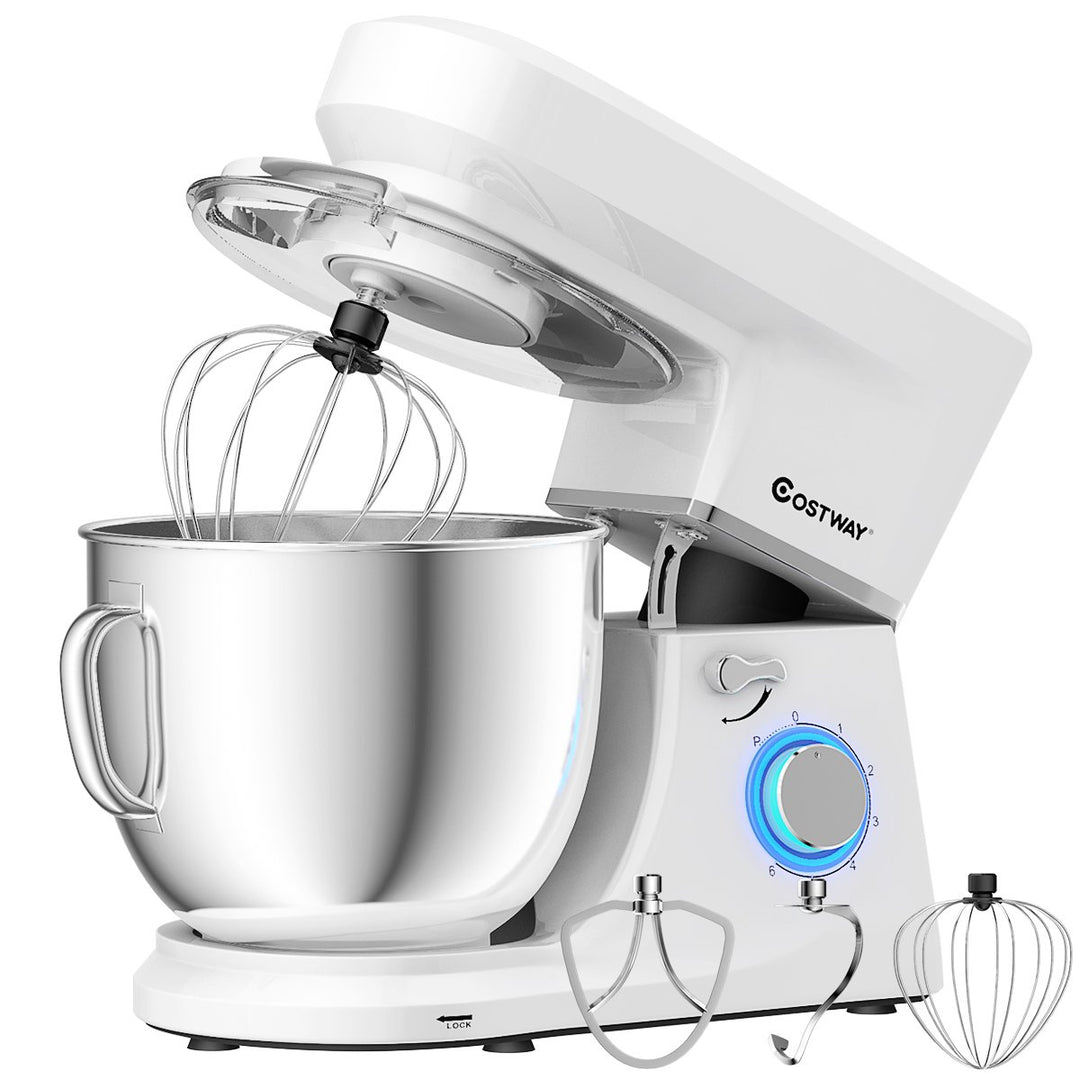 Tilt-Head Stand Mixer 7.5 Qt 6 Speed 660W with Dough Hook Whisk and Beater White Image 1