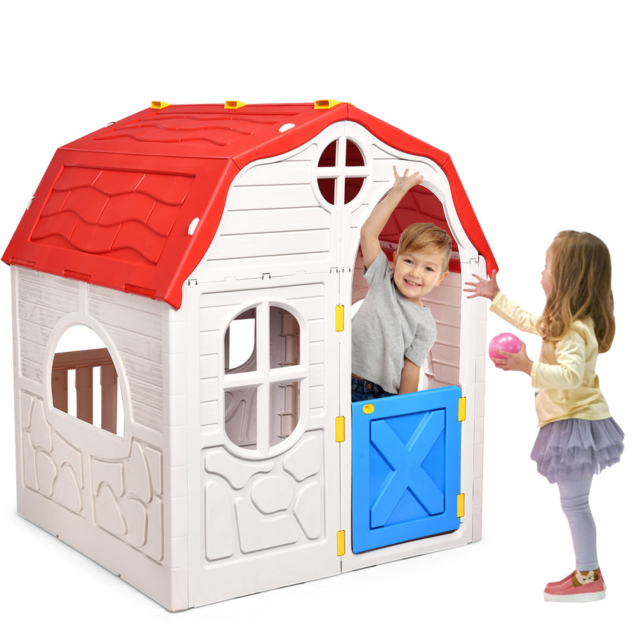 Kids Cottage Playhouse Foldable Plastic Play House Indoor Outdoor Toy Portable Image 1