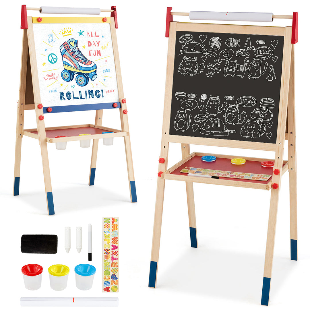 All-in-One Wooden Kids Art Easel Height Adjustable Paper Roll Image 1